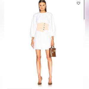 New TIBI REMOVABLE CORSET MINI DRESS SIZE 4 White  with Tan Waist Cincher